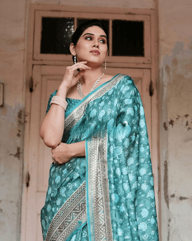 Delightful Rama Colored Jacquard Silk Saree - Ibis Fab