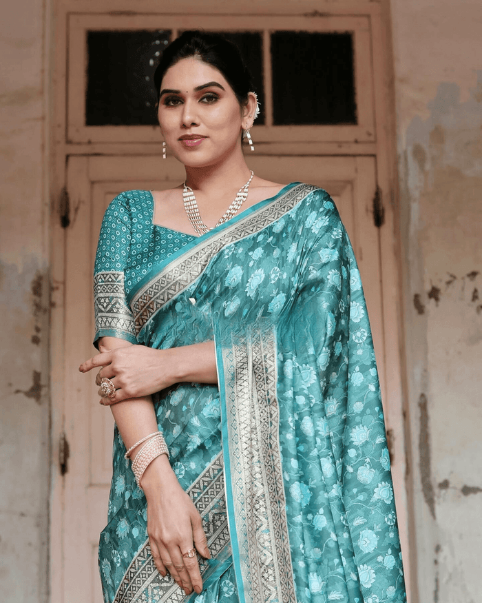 Delightful Rama Colored Jacquard Silk Saree