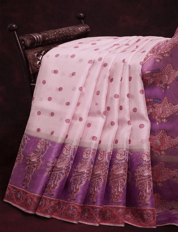 Demanding Baby Pink Colored Cotton Linen Designer Printed Saree