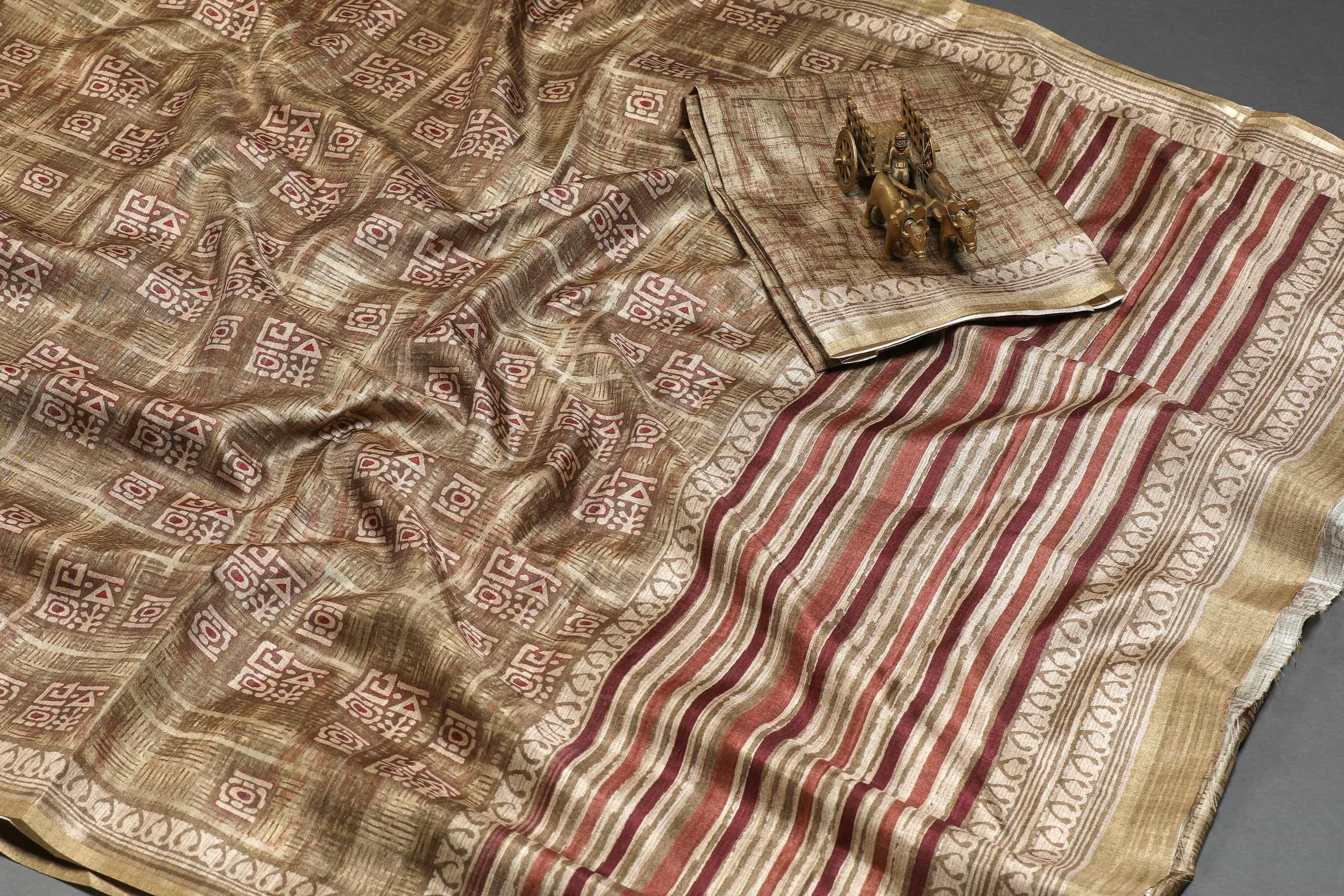 Demanding Golden Colored Cotton Linen Designer Printed Saree - Ibis Fab