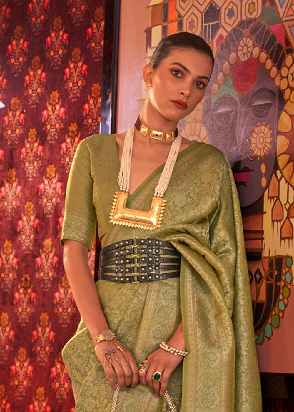Demanding Pista Colored Printed Pure Soft Silk Saree - Ibis Fab