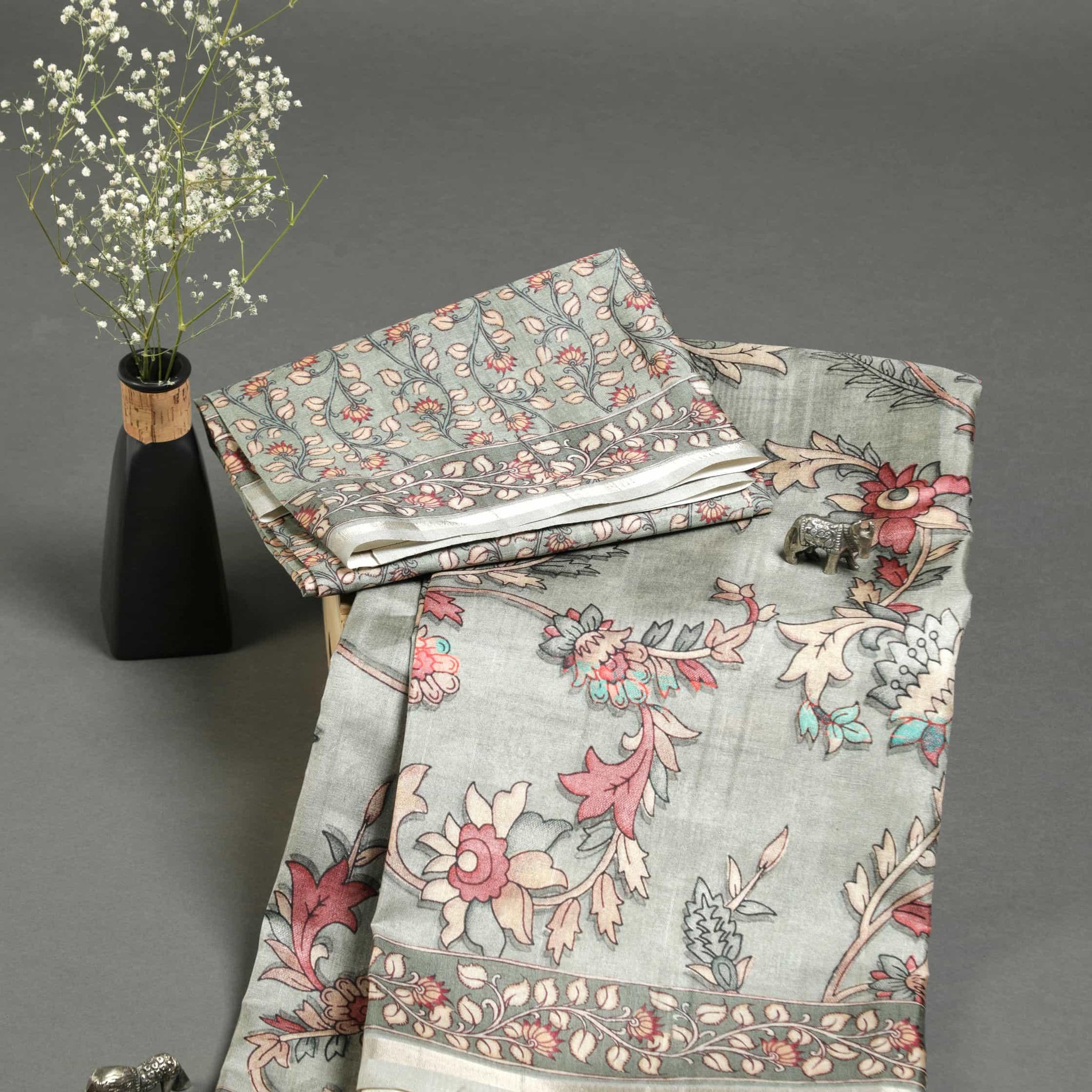 Desirable Gray Colored Cotton Linen Designer Printed Saree - Ibis Fab