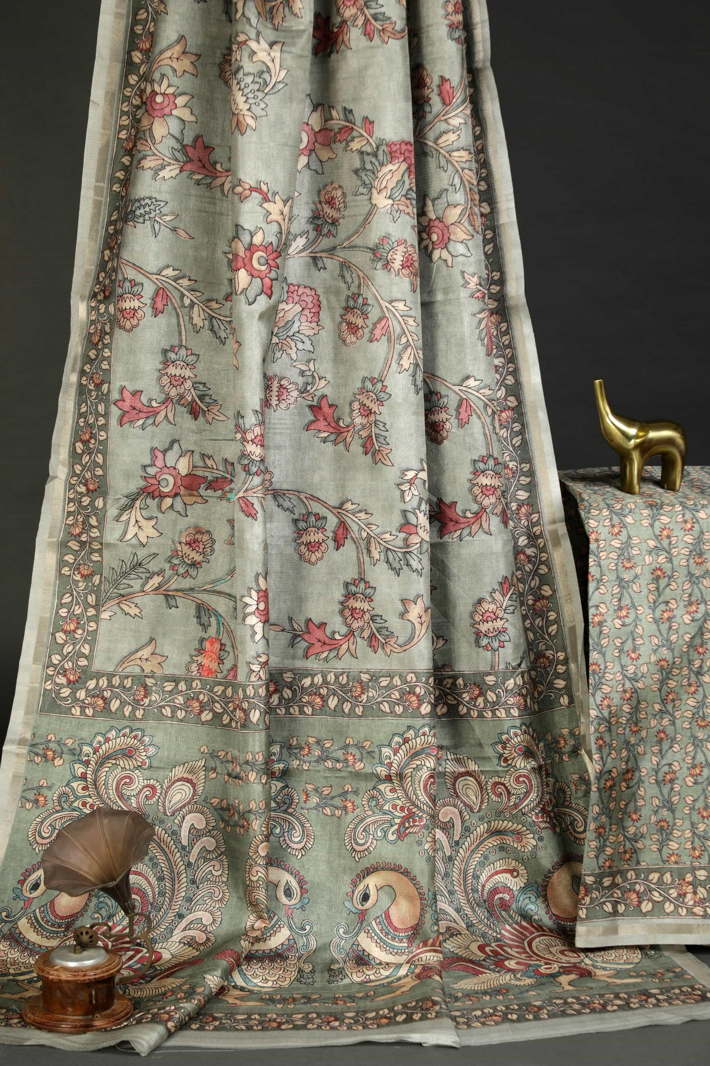 Desirable Gray Colored Cotton Linen Designer Printed Saree - Ibis Fab