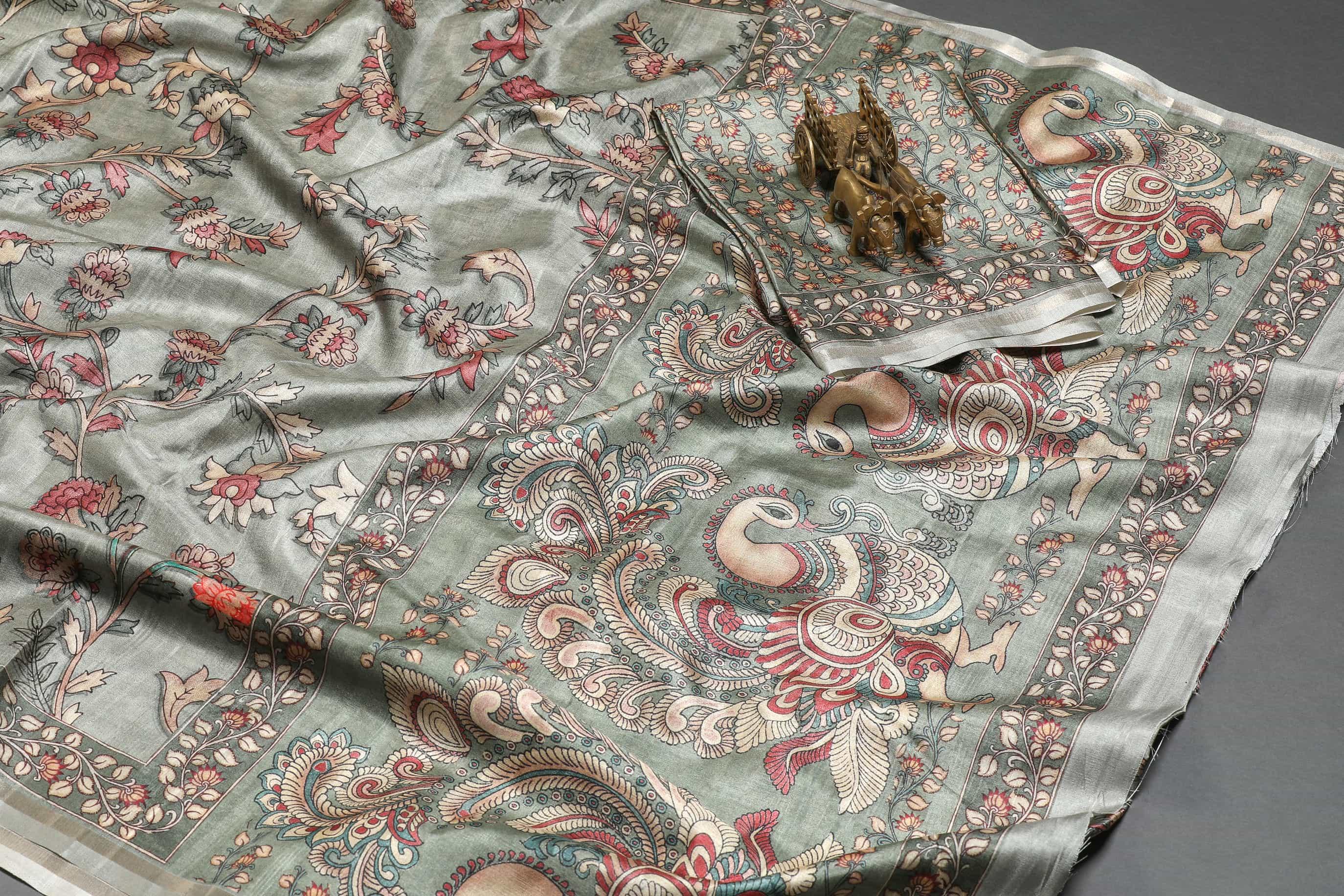 Desirable Gray Colored Cotton Linen Designer Printed Saree - Ibis Fab