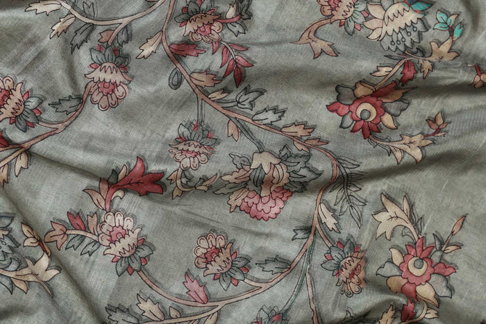 Desirable Gray Colored Cotton Linen Designer Printed Saree