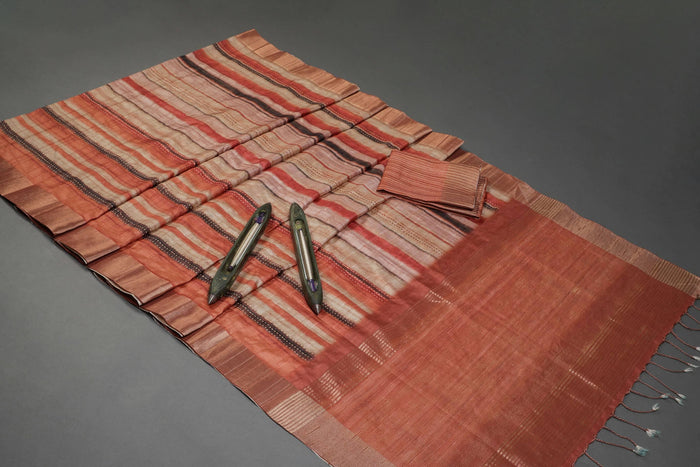 Desiring Orange Colored Cotton Linen Designer Printed Saree