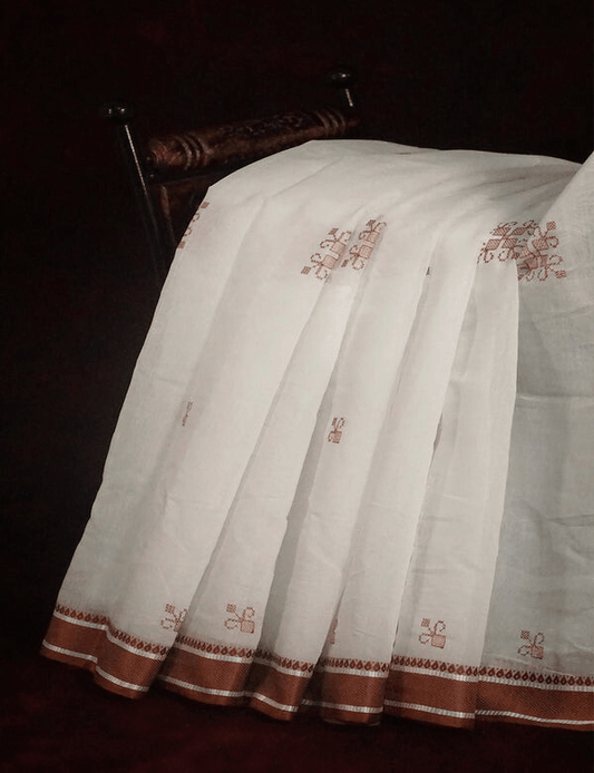 Desiring White Colored Cotton Linen Designer Printed Saree - Ibis Fab