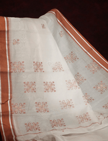 Desiring White Colored Cotton Linen Designer Printed Saree