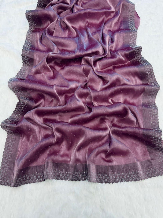 Dirty Purple Burberry Silk Saree - Ibis Fab