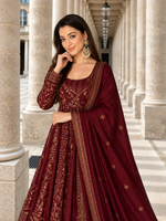 Maroon Embroidered Anarkali Suit Set for Women