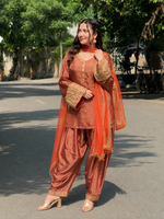Copper Brown Embroidered Kurta Pant Set
