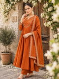 Orange  Embroidered Vichitra Silk Anarkali  Suit Set