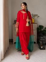 Red Embroidered Kurta Pant Set