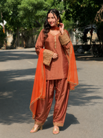 Copper Brown Embroidered Kurta Pant Set