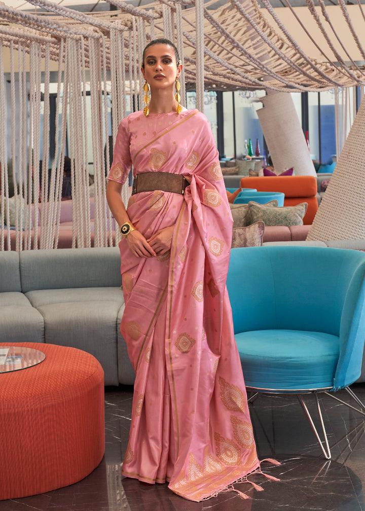 Elegant Baby Pink Colored Printed Pure Soft Silk Saree - Ibis Fab