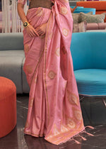 Elegant Baby Pink Colored Printed Pure Soft Silk Saree - Ibis Fab