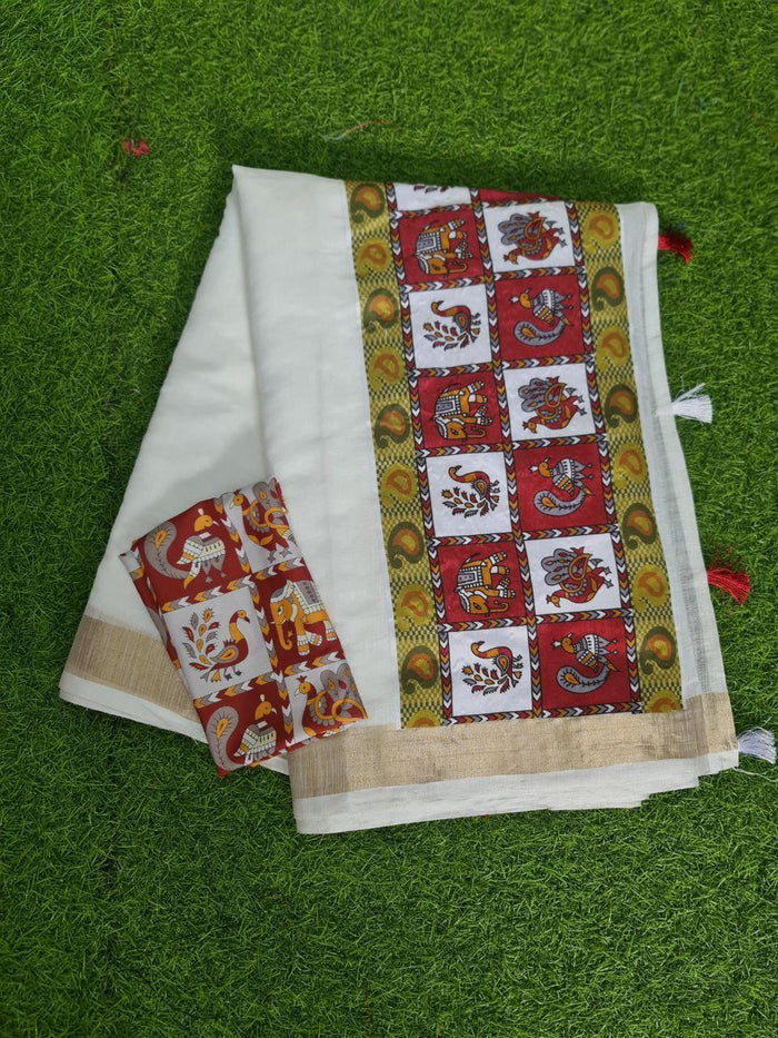 estival Saree in White Soft Linen Silk With Wooven Pallu and Blouse