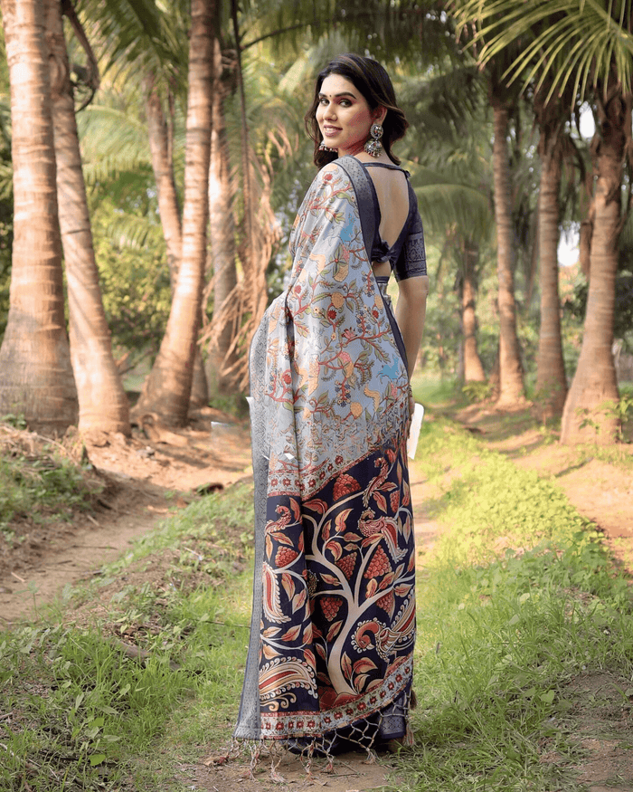 Exceptional Sky Blue Colored Jacquard Silk Saree With Zari Border Blouse