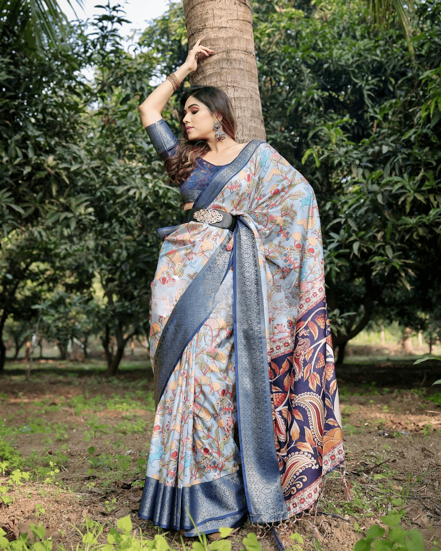 Exceptional Sky Blue Colored Jacquard Silk Saree With Zari Border Blouse - Ibis Fab