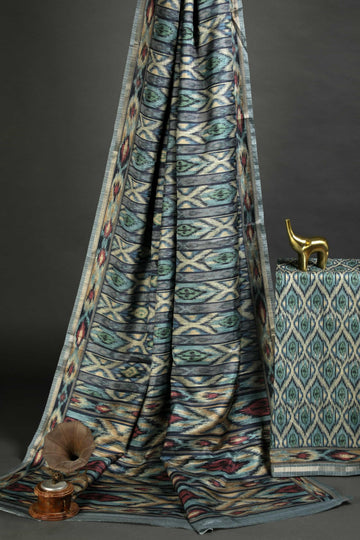 Extremely Multi Colored Cotton Linen Designer Printed Saree