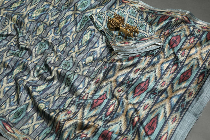 Extremely Multi Colored Cotton Linen Designer Printed Saree