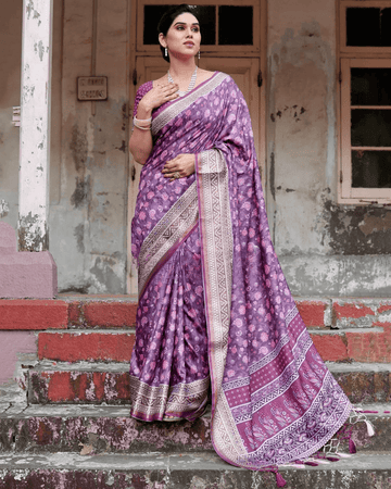 Eye-catching Purple Colored Jacquard Silk Saree - Ibis Fab