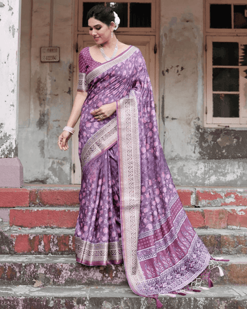 Eye-catching Purple Colored Jacquard Silk Saree