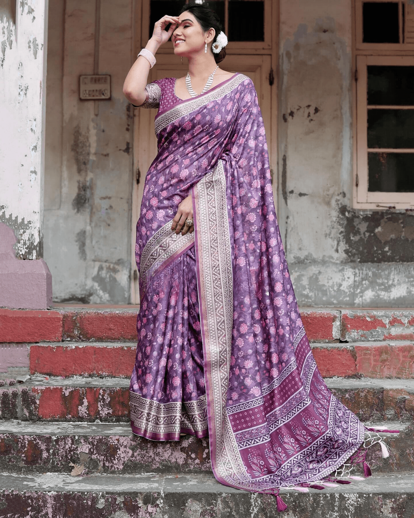 Eye-catching Purple Colored Jacquard Silk Saree - Ibis Fab