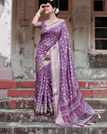 Eye-catching Purple Colored Jacquard Silk Saree - Ibis Fab