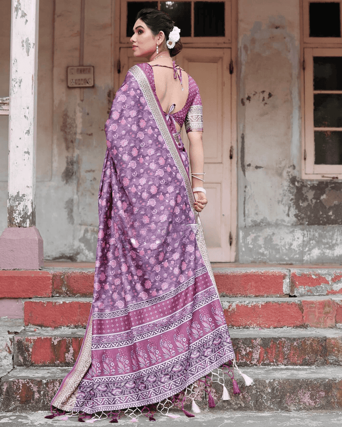 Eye-catching Purple Colored Jacquard Silk Saree