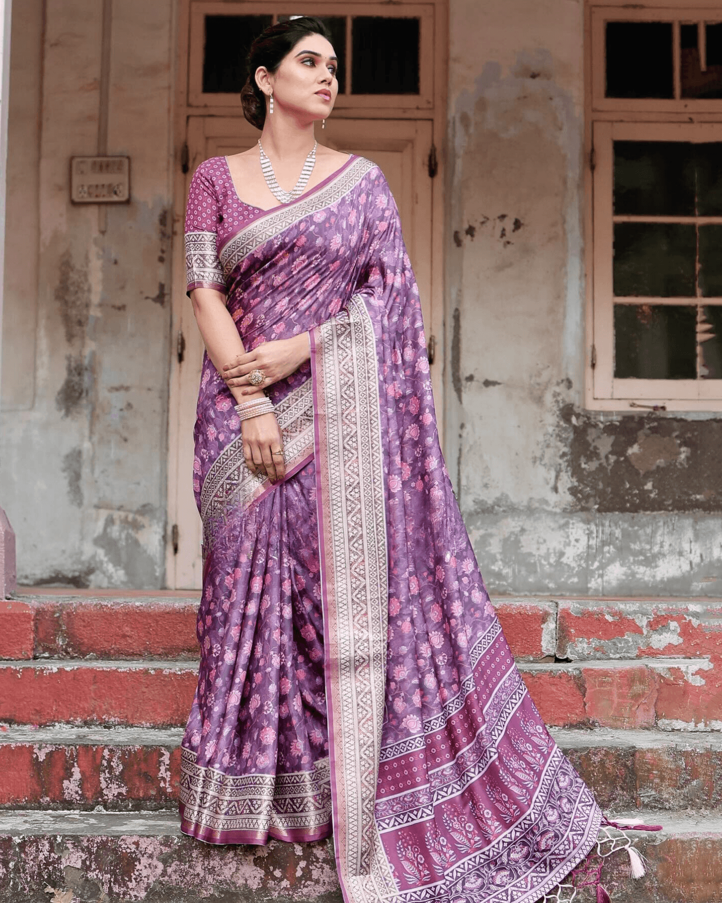 Eye-catching Purple Colored Jacquard Silk Saree - Ibis Fab