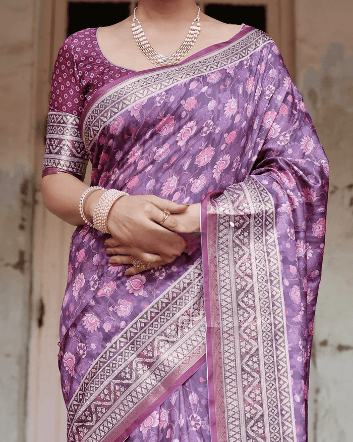 Eye-catching Purple Colored Jacquard Silk Saree