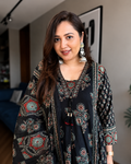 Black Ajarakh Buta Pure Cotton Anarkali Suit Set