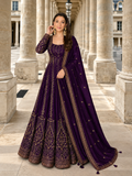 Purple Crunchy Silk Embroidered Anarkali Gown Set
