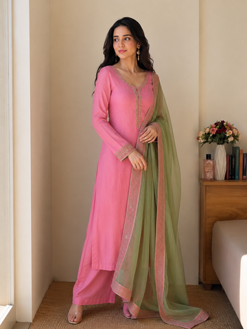 Blush Pink Embroidered Kurta Pant Set