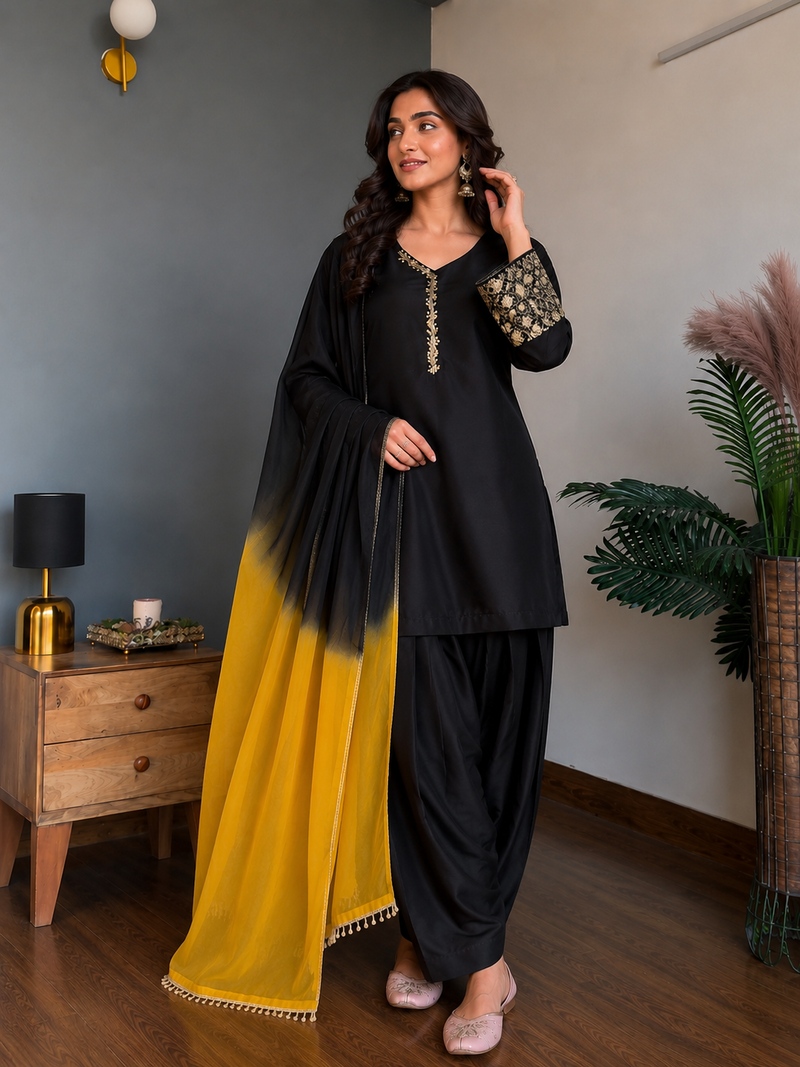 Black Embroidered Kurta Pant Set
