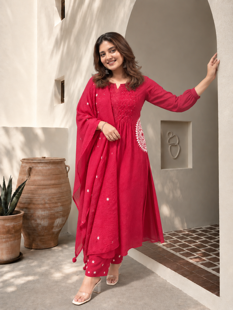 Elegant Pure Mul Cotton Embroidered Suit Set with Dupatta