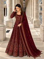Maroon Embroidered Anarkali Suit Set for Women