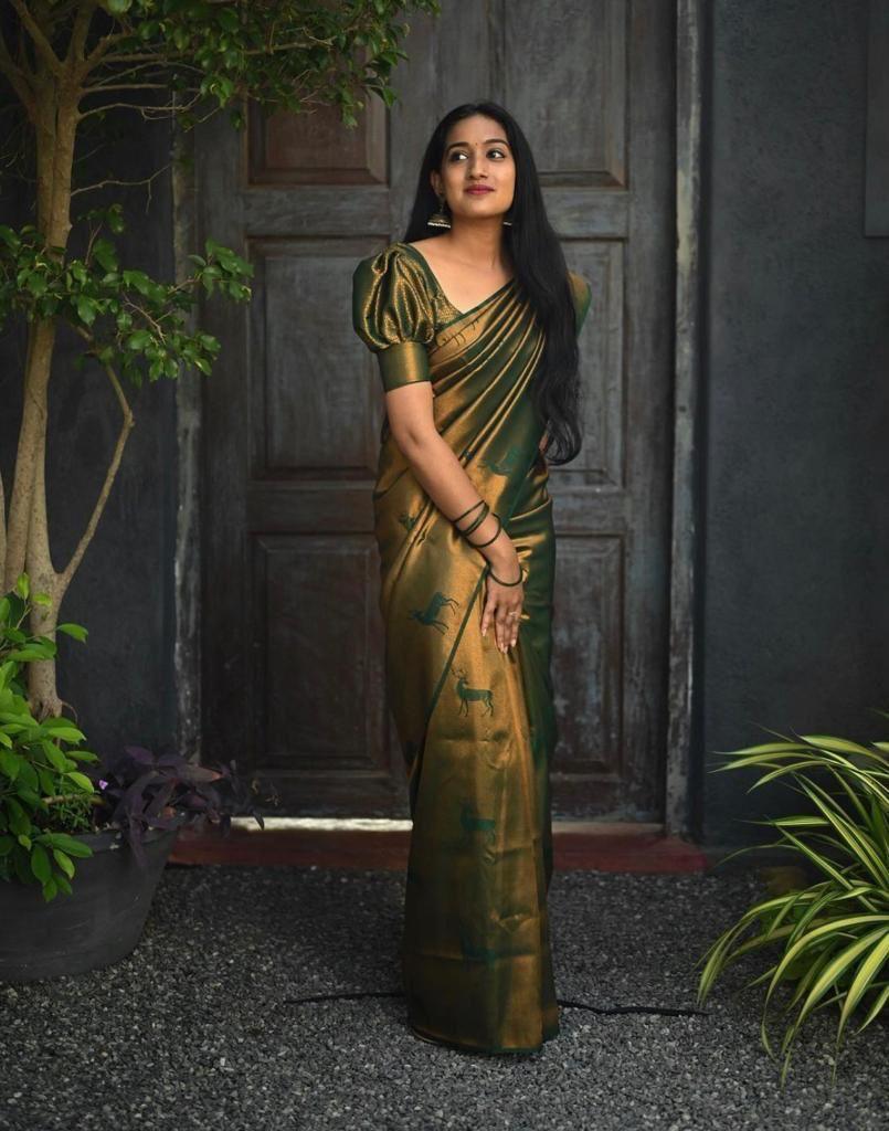 fabulous Dark Green Jacquard Soft Lichi Silk Saree - Ibis Fab