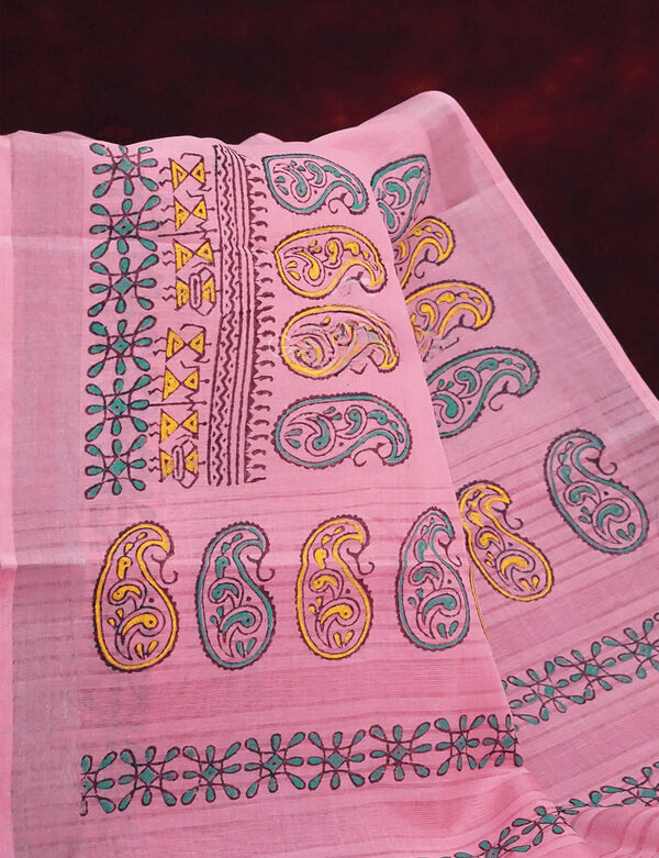 Fairy-tale Baby Pink Colored Cotton Linen Designer Printed Saree - Ibis Fab