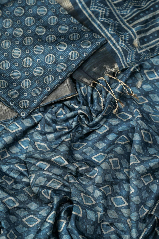 Fairy-tale Blue Colored Cotton Linen Designer Printed Saree - Ibis Fab