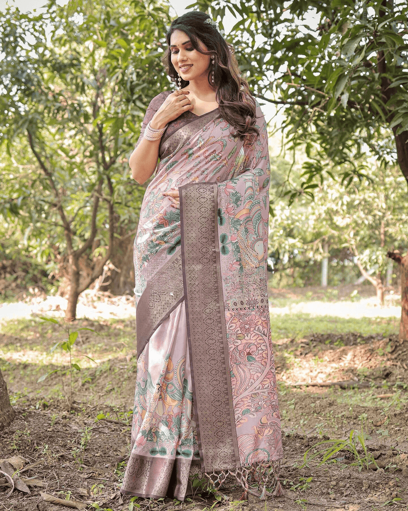 Fantastic Light Purple Colored Jacquard Silk Saree With Zari Border Blouse - Ibis Fab