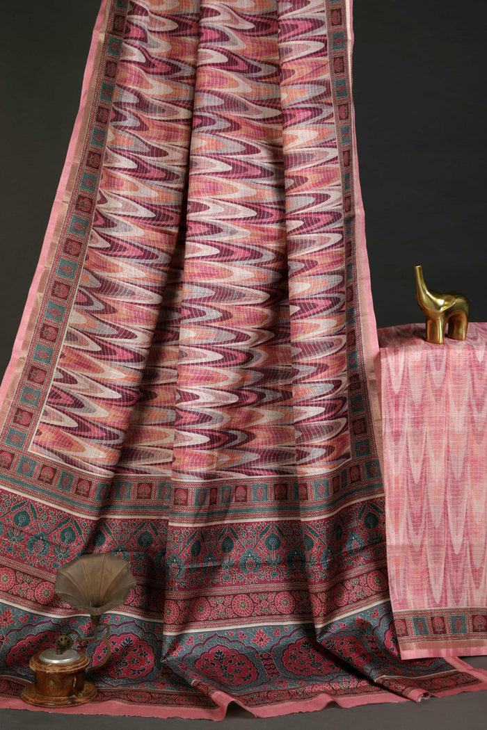 Fantastic Multi Colored Cotton Linen Designer Printed Saree