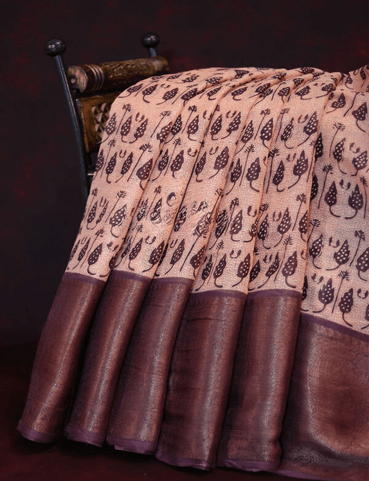 Fantastic Peach Colored Cotton Linen Designer Printed Saree - Ibis Fab