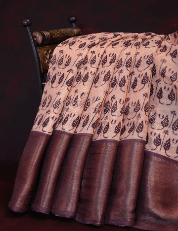 Fantastic Peach Colored Cotton Linen Designer Printed Saree