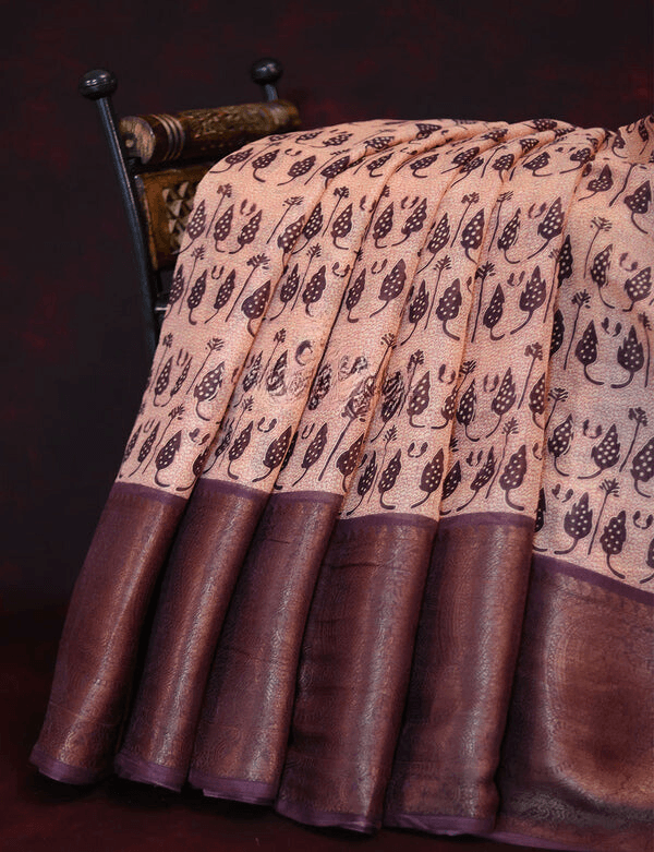 Fantastic Peach Colored Cotton Linen Designer Printed Saree - Ibis Fab