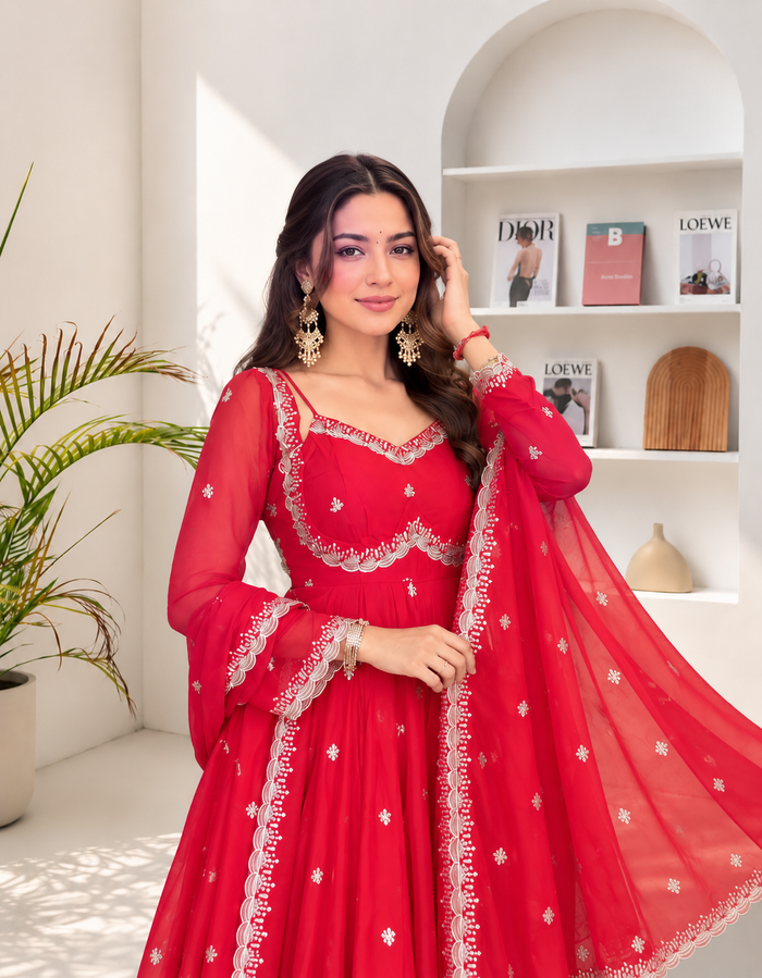 Neha Elegant Red Festival Anarkali Suit Set