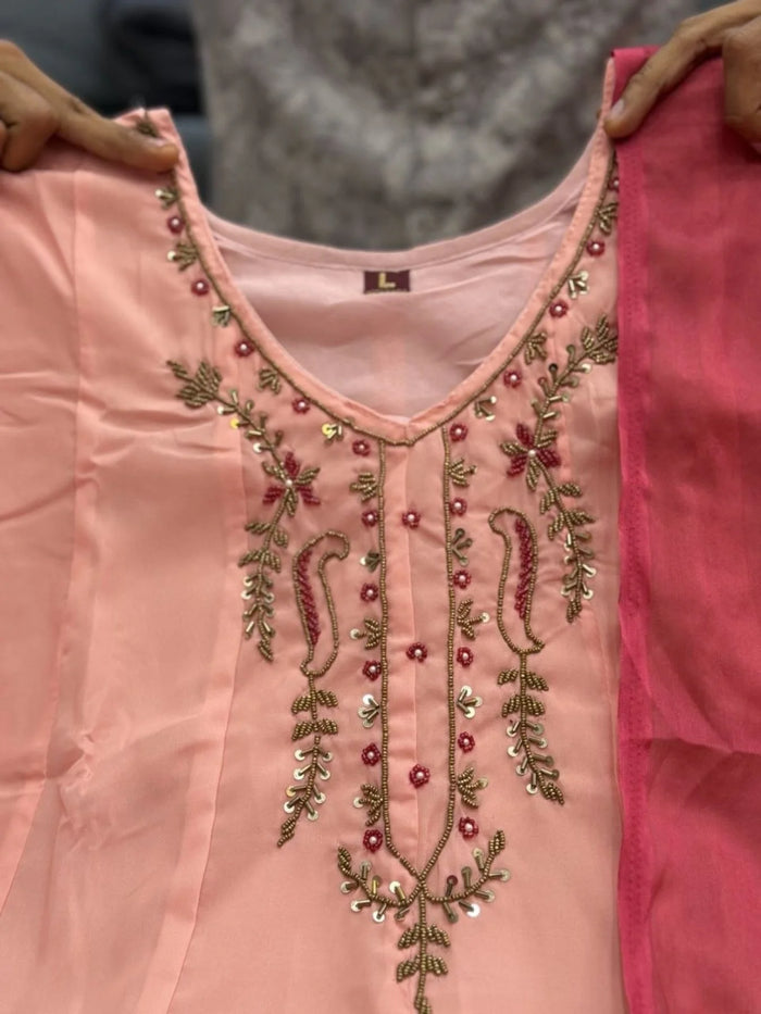 Pink & Magenta Embroidered Anarkali Suit Set