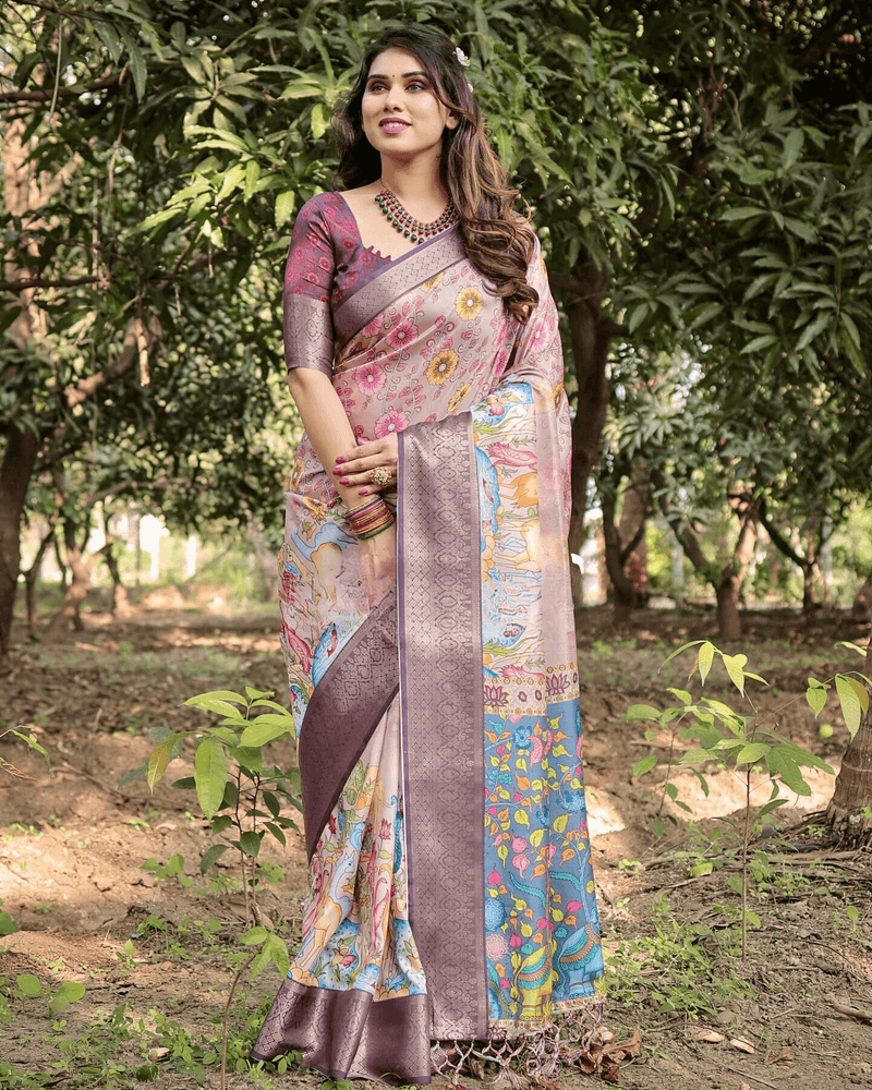 Festive Wear Jacquard Silk Saree With Zari Border Blouse - Ibis Fab