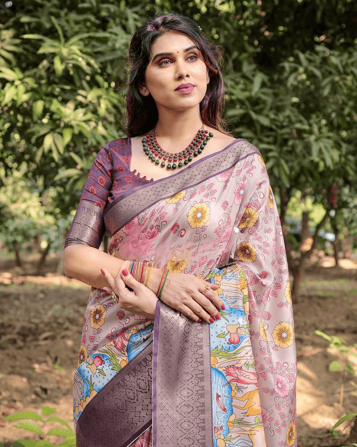 Festive Wear Jacquard Silk Saree With Zari Border Blouse